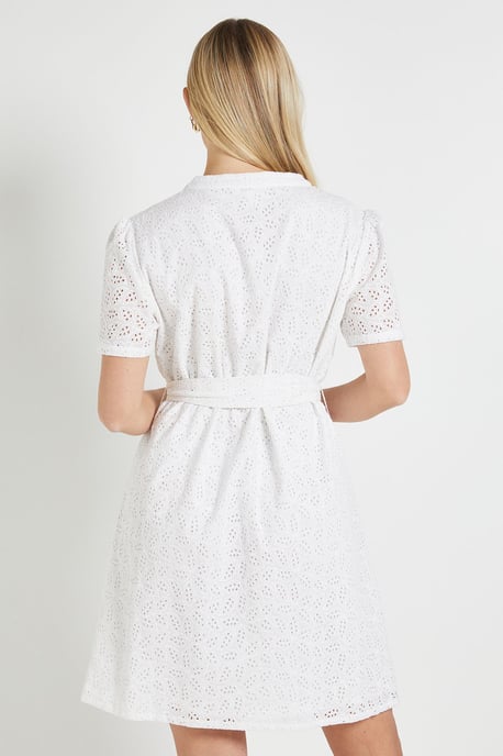 Petite Broderie Collarless Belted Shift Dress - Image 3