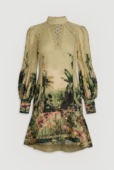 Botanical Print Woven High Neck Mini Dress - Image 2