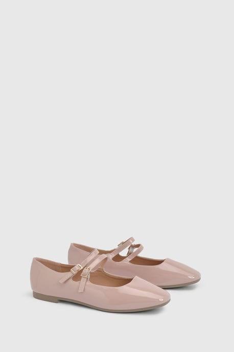 Shirley Faux Patent Leather Double Buckle Flat Ballerinas - Image 3