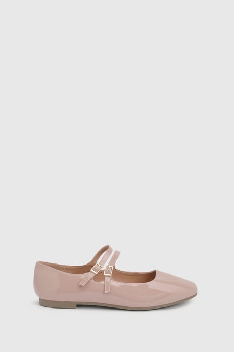 Shirley Faux Patent Leather Double Buckle Flat Ballerinas - Image 4