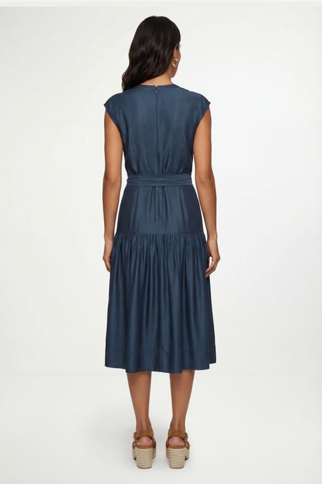 Petite Denim Look Drop Waist Midi Dress - Image 3