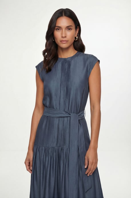 Petite Denim Look Drop Waist Midi Dress - Image 4