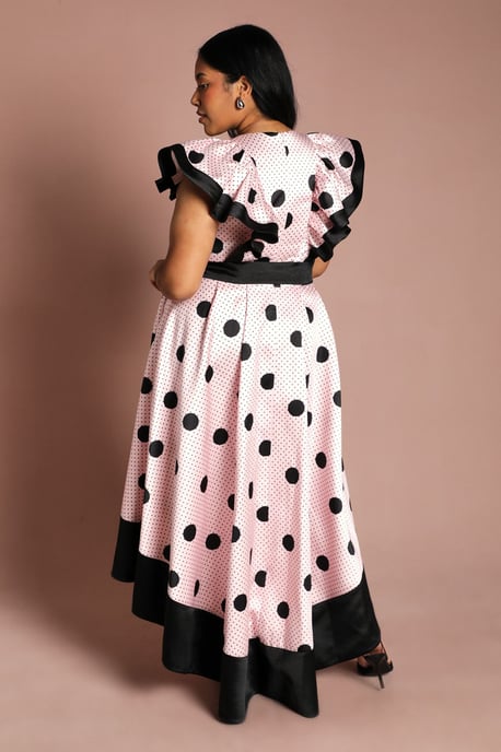 Plus Spot Print Contrast Detail High Low Hem Midi Dress - Image 3