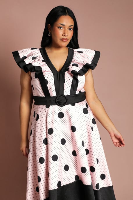 Plus Spot Print Contrast Detail High Low Hem Midi Dress - Image 4