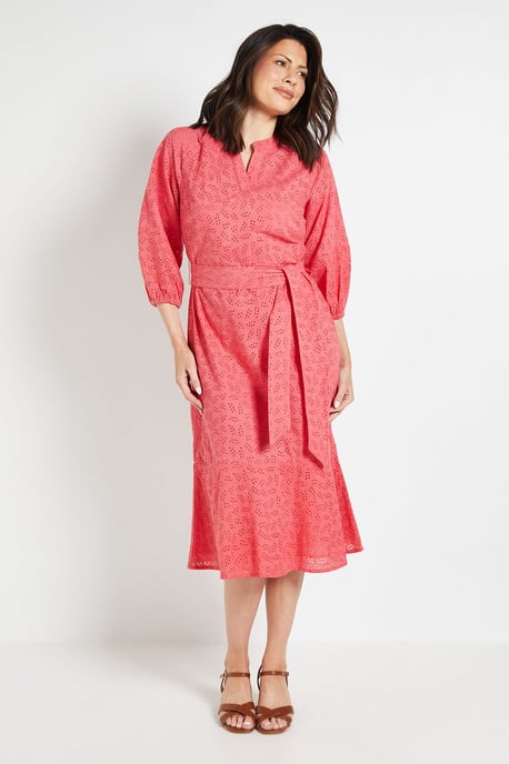 Broderie Puff Sleeve Midi Dress - Image 1