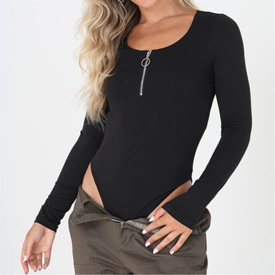Women's Brave Soul Sleeve Bodysuit With Zip in Black - Image 1