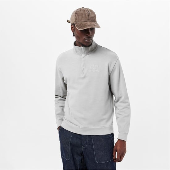 Men's C.P. Company Polo Collar Sweatshirt in London Fog 331 - Image 3