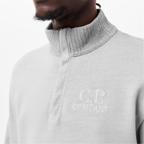 Men's C.P. Company Polo Collar Sweatshirt in London Fog 331 - Image 5