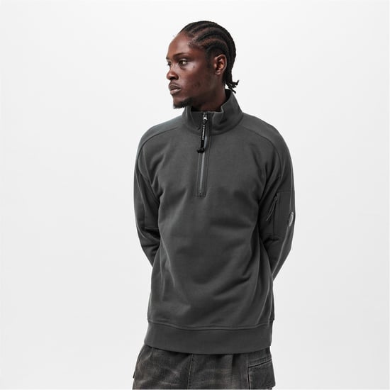 Men's C.P. Company Lens Quarter Zip Fleece Top in Dark Shadow 978 - Image 2