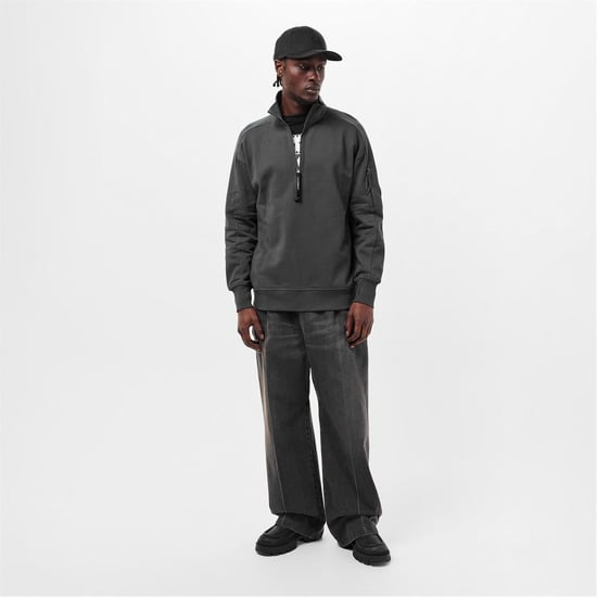 Men's C.P. Company Lens Quarter Zip Fleece Top in Dark Shadow 978 - Image 5