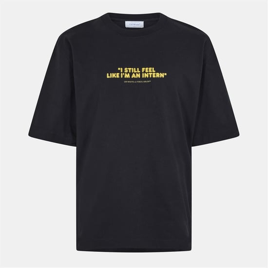 Men's Off White Regular Fit Lettering Crew Neck T-Shirt in Black - Image 1