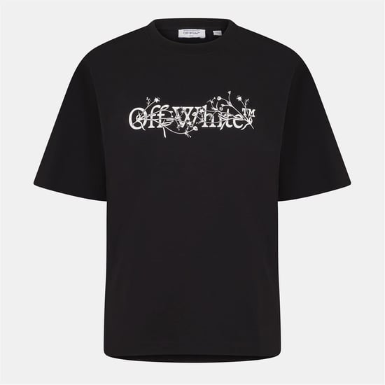 Men's Off White Flower Crew Neck Short Sleeve T-Shirt in Black-White - Image 1