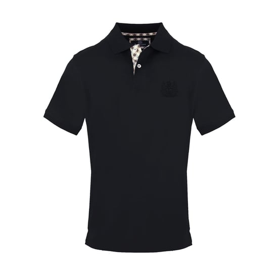 Men's Aquascutum Embroidered Collared Neck Short Sleeve Polo Shirt in Black - Image 1