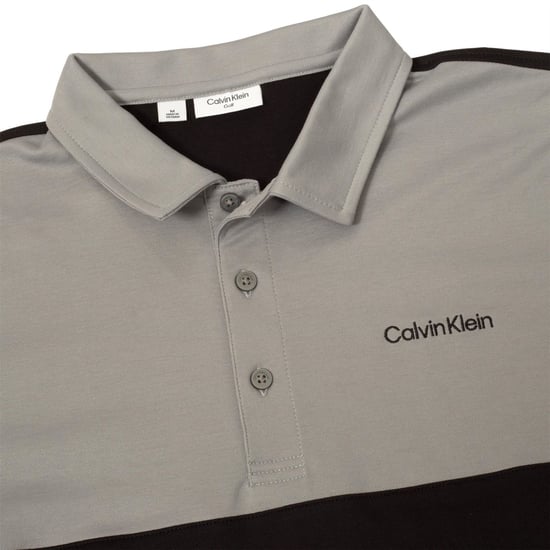 Men's Calvin Klein Golf Embroidered Lacoste Lettering Collared Polo Shirt in Blk-Sil - Image 3