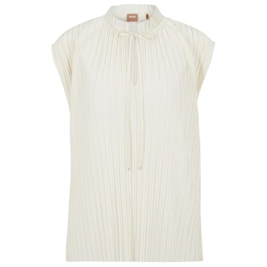 Women's Boss V-Neck Band Collar Sleeveless Tunic Blouse in Open White - Image 1