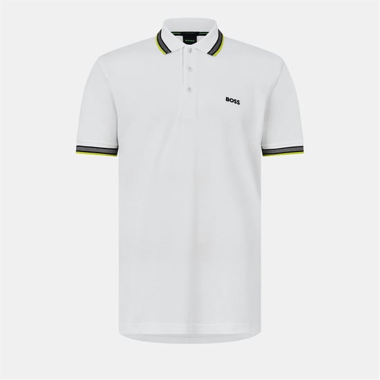 Men's Boss Hbg Paddy Polo Shirt With Contrast Tipping in White/Green 112 - Image 1