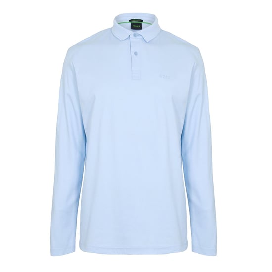 Men's Boss Pirol Long Sleeve Polo Shirt, Timeless Design in Open Blue - Image 1
