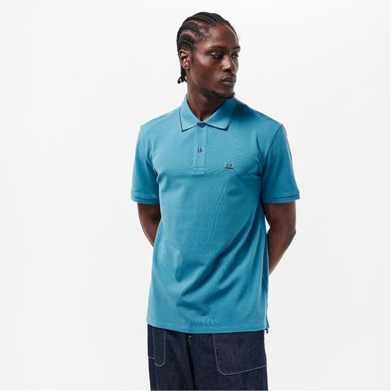 Men's C.P. Company Polo Shirt in Aegean Blue 815 - Image 3