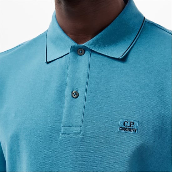 Men's C.P. Company Polo Shirt in Aegean Blue 815 - Image 5