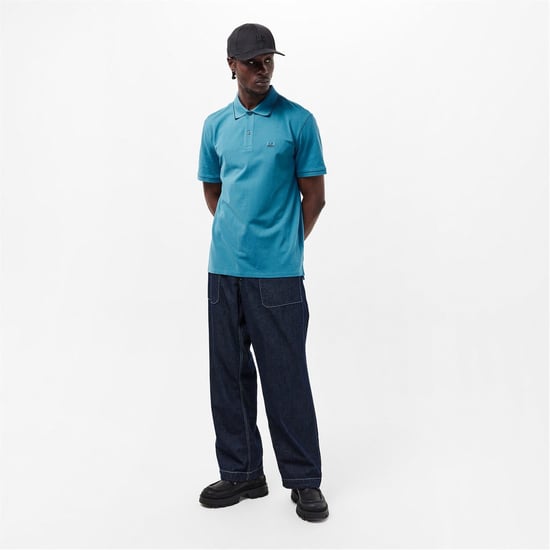 Men's C.P. Company Polo Shirt in Aegean Blue 815 - Image 6