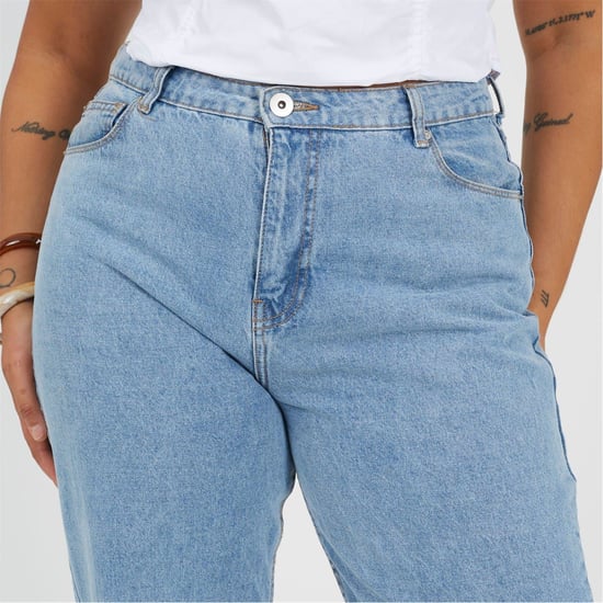 Women's Brave Soul Plus Size Mid Rise Straight Leg Jeans in Pale Mid Blue - Image 3