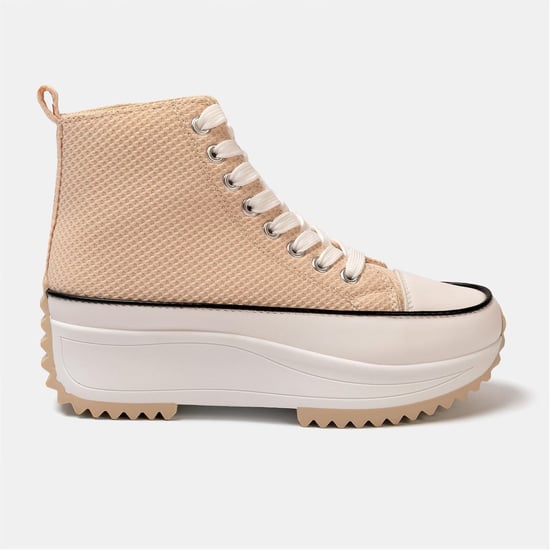 Women's Firetrap Platform Hi Top Ladies Trainers in Beige - Image 1