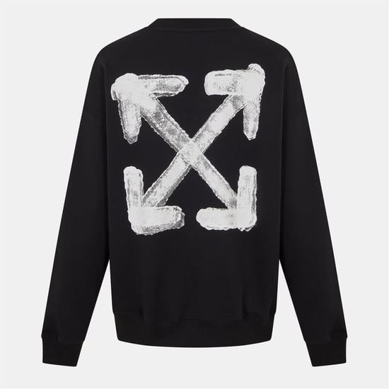 Men's Off White Crew Neck Long Sleeve Regular Fit Sweatshirt in Black-White - Image 1