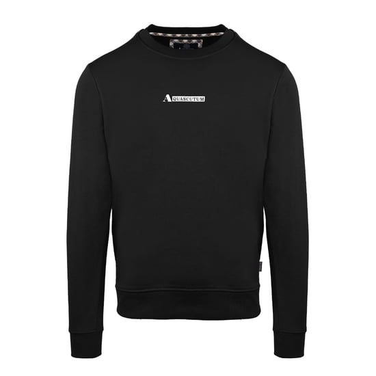 Men's Aquascutum Crew Neck Ribbed Collar Long Sleeve Sweatshirt in Black - Image 1