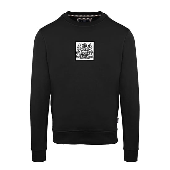 Men's Aquascutum Crew Neck Ribbed Collar Long Sleeve Sweatshirt in Black - Image 1