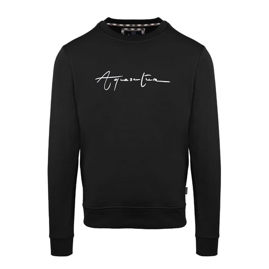Men's Aquascutum Crew Neck Ribbed Collar Long Sleeve Sweatshirt in Black - Image 1