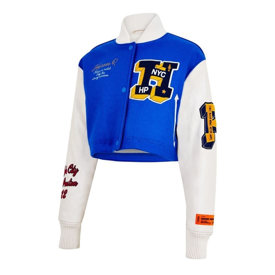 Women's Heron Preston Varsity Rib Crew Neck Jacket in Blue/Yellow - Image 3