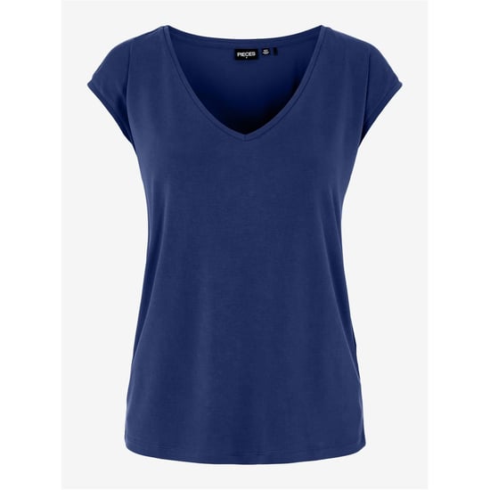 Women's Pieces Regular Fit V-Neck Knit T-Shirt in Bellwether Blue - Image 1