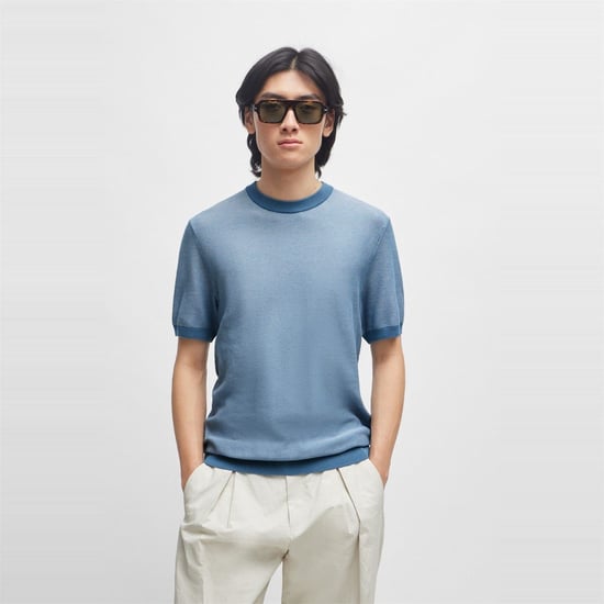 Men's Boss Tantino Knitted T-Shirt in Light/Pstl Blue - Image 1