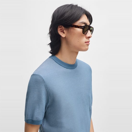 Men's Boss Tantino Knitted T-Shirt in Light/Pstl Blue - Image 3