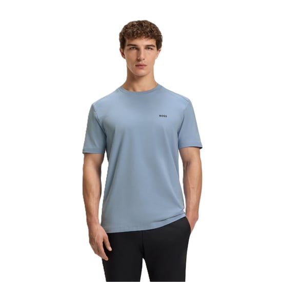 Men's Boss Ribbed Collar Crew Neck Short Sleeve Polo Shirt in Open Blue - Image 1