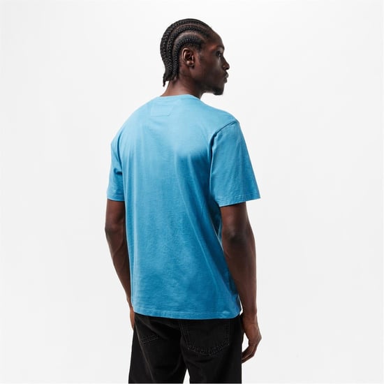 Men's C.P. Company Block Logo Regular Fit T Shirt in Aegean Blue 815 - Image 4