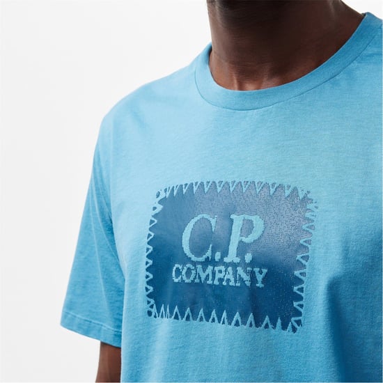 Men's C.P. Company Block Logo Regular Fit T Shirt in Aegean Blue 815 - Image 5