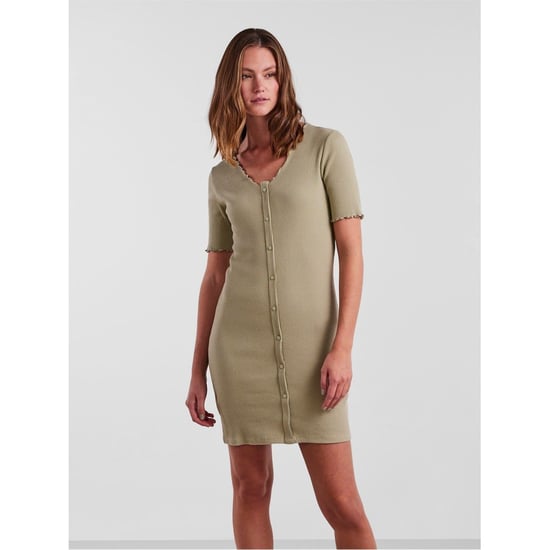 Women's Pieces Nukisa V-Neck Mini Bodycon Dress in Tea - Image 1