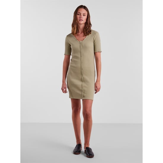 Women's Pieces Nukisa V-Neck Mini Bodycon Dress in Tea - Image 2