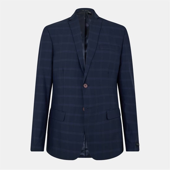 Men's Ted Baker Rust Plaid Flap Pocket Suit Jacket in Navy - Image 1
