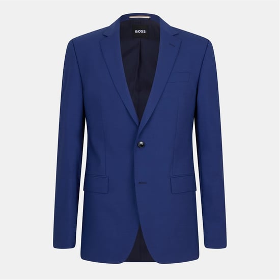 Men's Boss Solid Patterned Single Button Notch Collared Blazer in Navy - Image 1