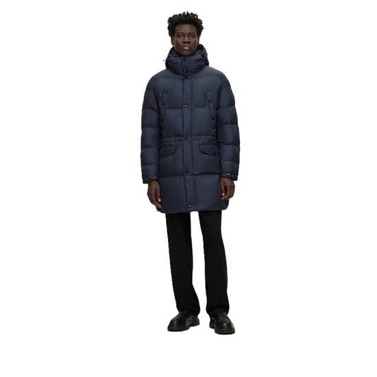 Men's Boss Solid Patterned Hooded Puffer Coat in Dark Blue - Image 1