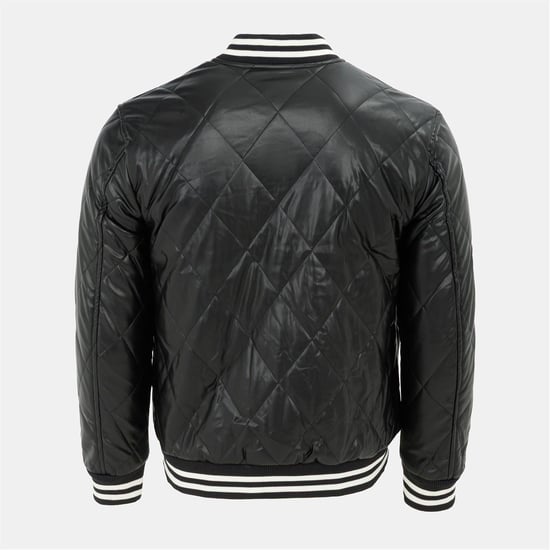 Men's Firetrap Solid Patterned Snap Button Ribbed Cuff Bomber Jacket in Black - Image 2