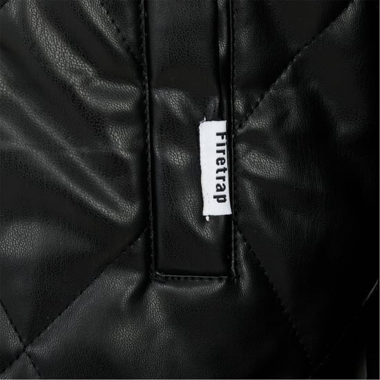 Men's Firetrap Solid Patterned Snap Button Ribbed Cuff Bomber Jacket in Black - Image 6