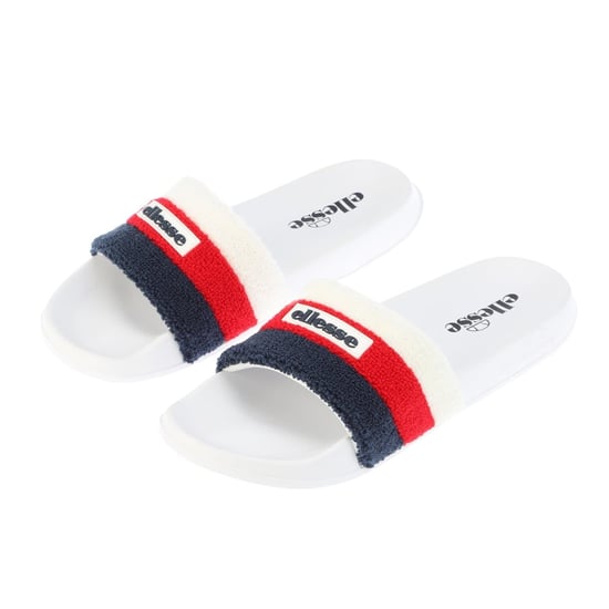 Men's Ellesse Triply Stripe Patterned Open Toe Slides in White/Red - Image 1
