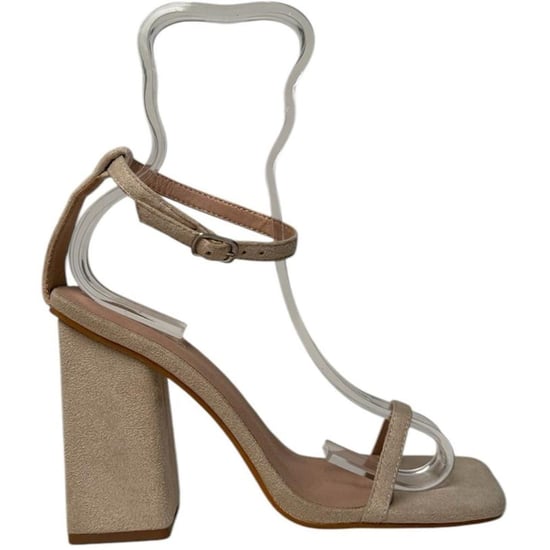 Women's Chic Metallic High Heel Block Sandals in Cream Suede - Image 1