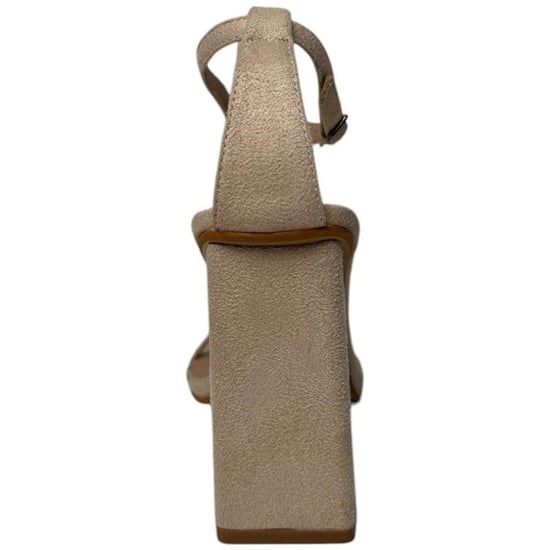 Women's Chic Metallic High Heel Block Sandals in Cream Suede - Image 3