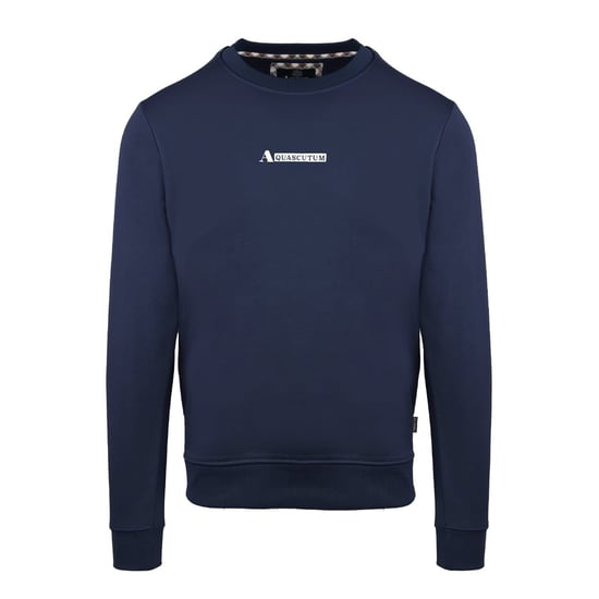 Men's Aquascutum Crew Neck Ribbed Collar Long Sleeve Sweatshirt in Navy - Image 1