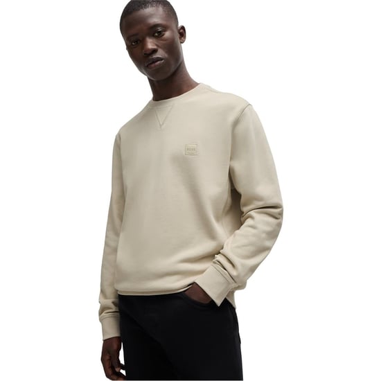 Men's Boss Westart Crew Sweatshirt, Premium Cotton in Light Beige 271 - Image 4