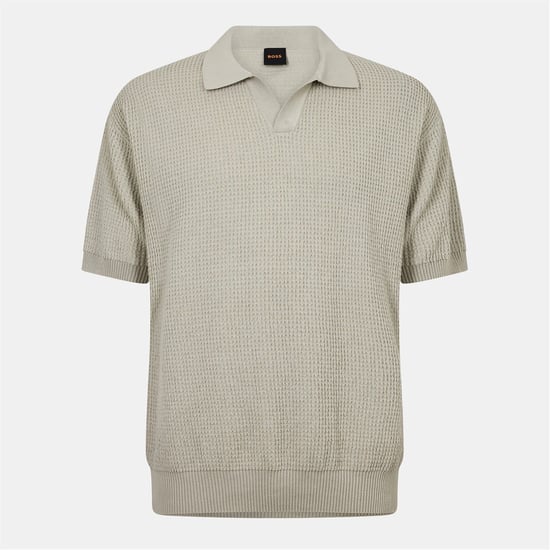Men's Boss Collared Neck Short Sleeve Sweatshirt in Light Beige - Image 1